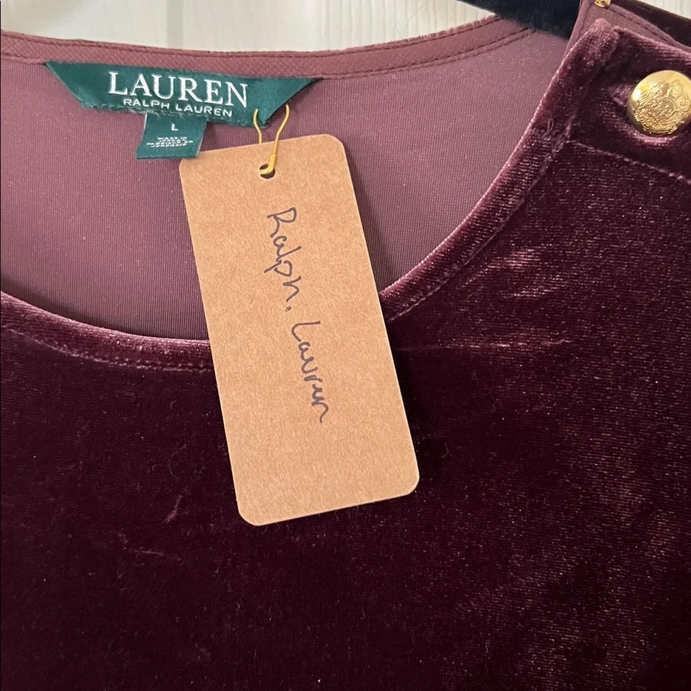 Ralph Lauren plum Velvet 3/4 sleeve Top Large - Picture 4 of 6